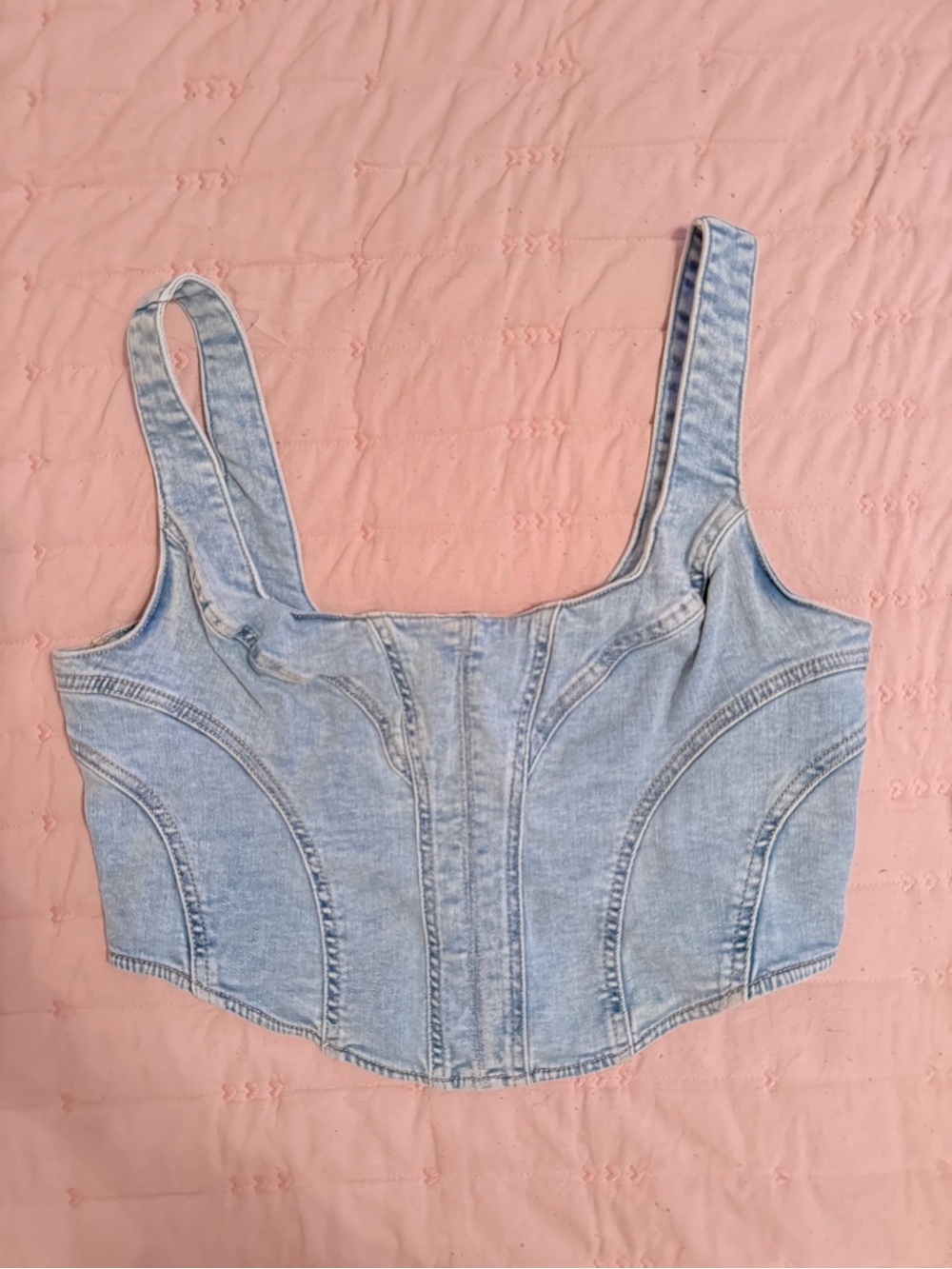 Garage Light Blue Denim Corset Crop Top